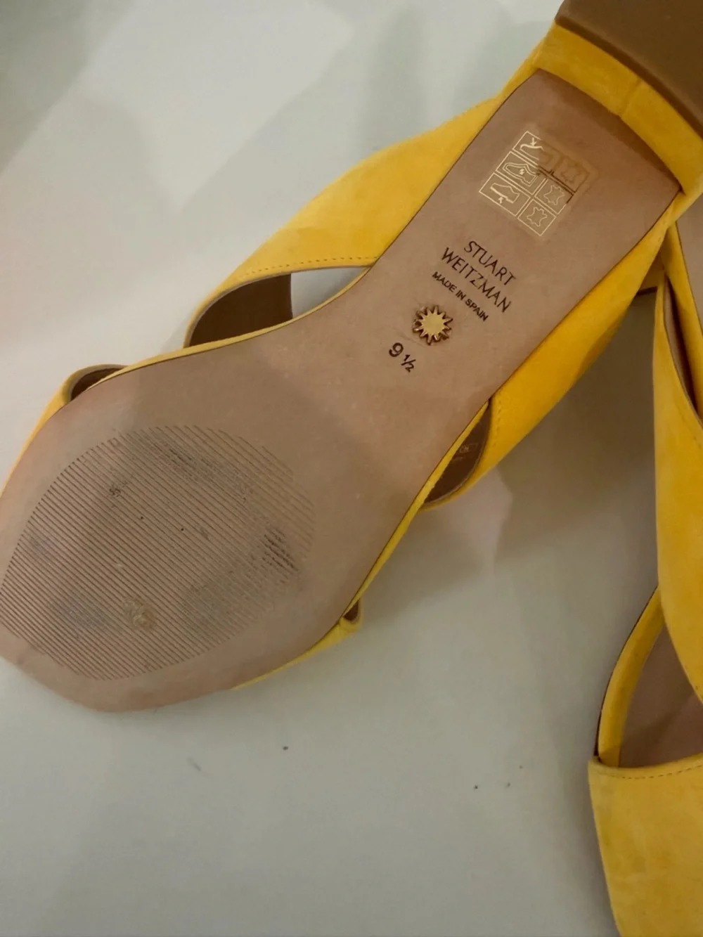Stuart Weitzman Women's Yellow Suede Slide Sandals